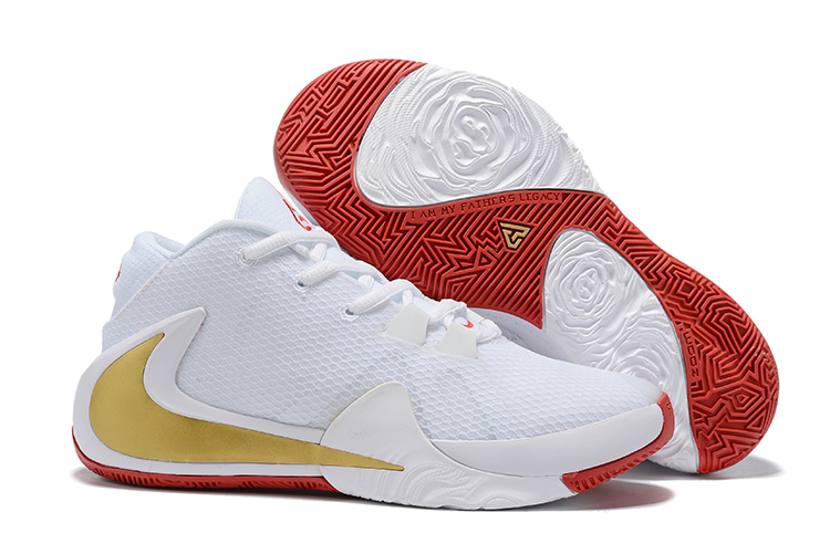Women Nike Freak 1 White Red Gold Shoes - Click Image to Close
